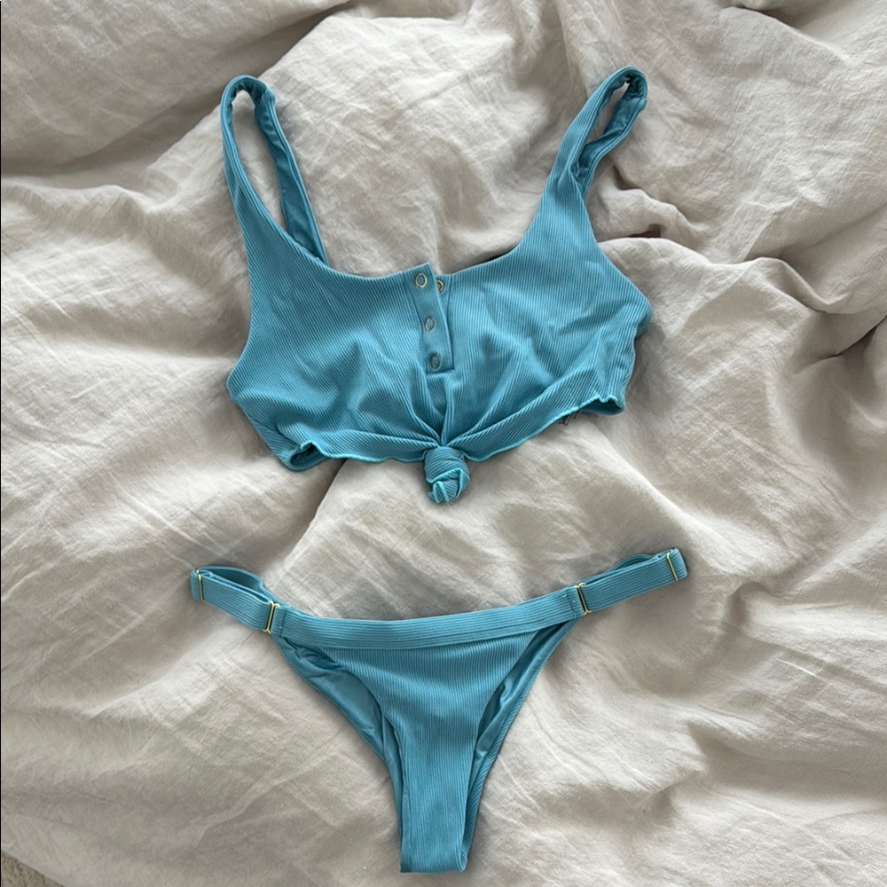 Beach Bunny Light Blue Ribbed Bikini